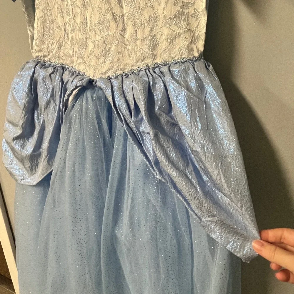 Light Blue Princess Costume Dress Shimmering Floral Tulle Glitter Gown Halloween